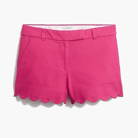 J Crew Linen Scallop Hem Shorts Pink Bright Begonia New 4 Preppy - Picture 7 of 9